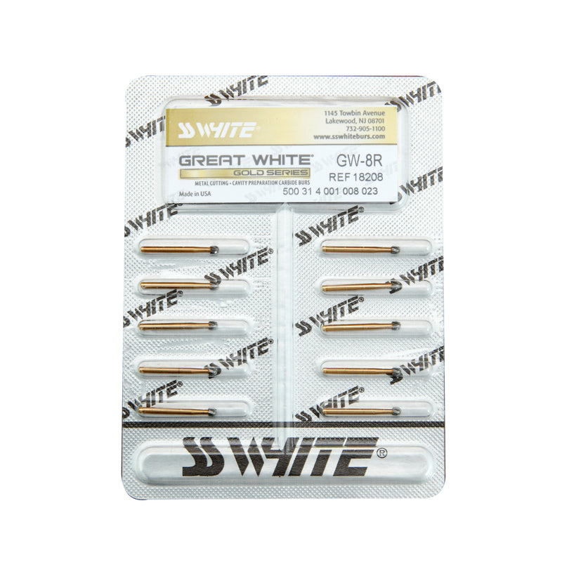 SS White 18208 Great White Gold GW FG Friction Grip 8R Round Restorative Removal Carbide Burs 10/Pk SS White 18208 Great White Gold GW FG Friction Grip 8R Round Restorative Removal Carbide Burs 10/Pk